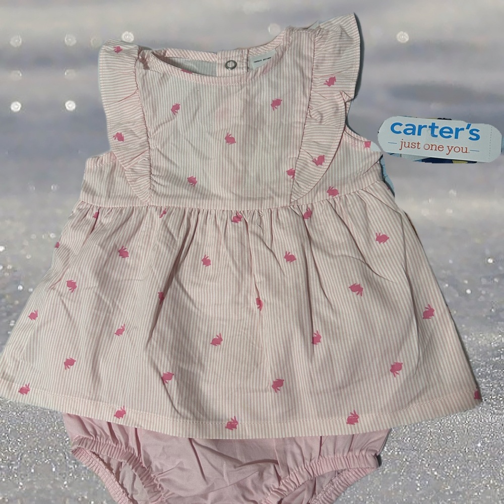 •Pink Striped Dress with Bloomers.
•set white romper and a pink tutu skirt.